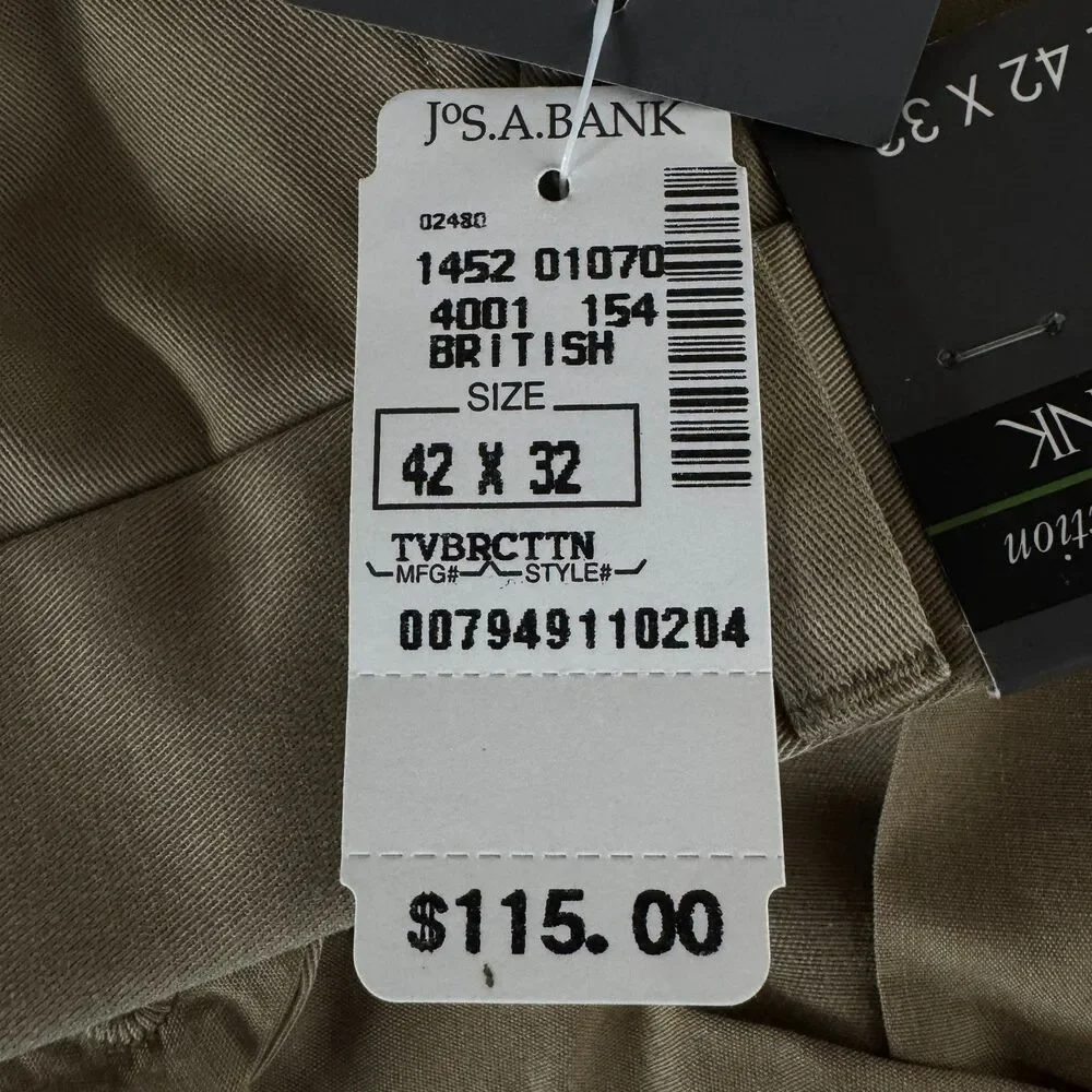 New JoS. A. Bank Travelers Brushed Twill Pant Wrinkle Resistant Mens Size 42x32
